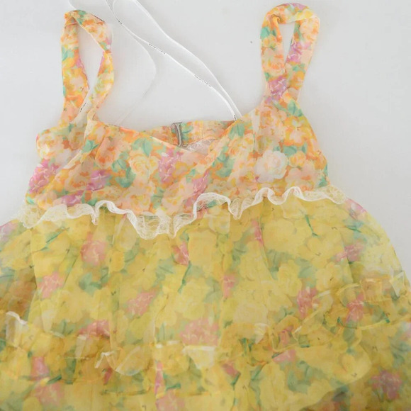 For Love & Lemons Vicki Sheer Tiered Yellow Lace Ruffle Maxi Dress M - Picture 10 of 13